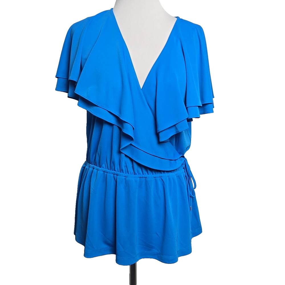 Lauren Ralph Lauren XL Blue Faux Wrap Knit Top (Black Label) Sleeveless